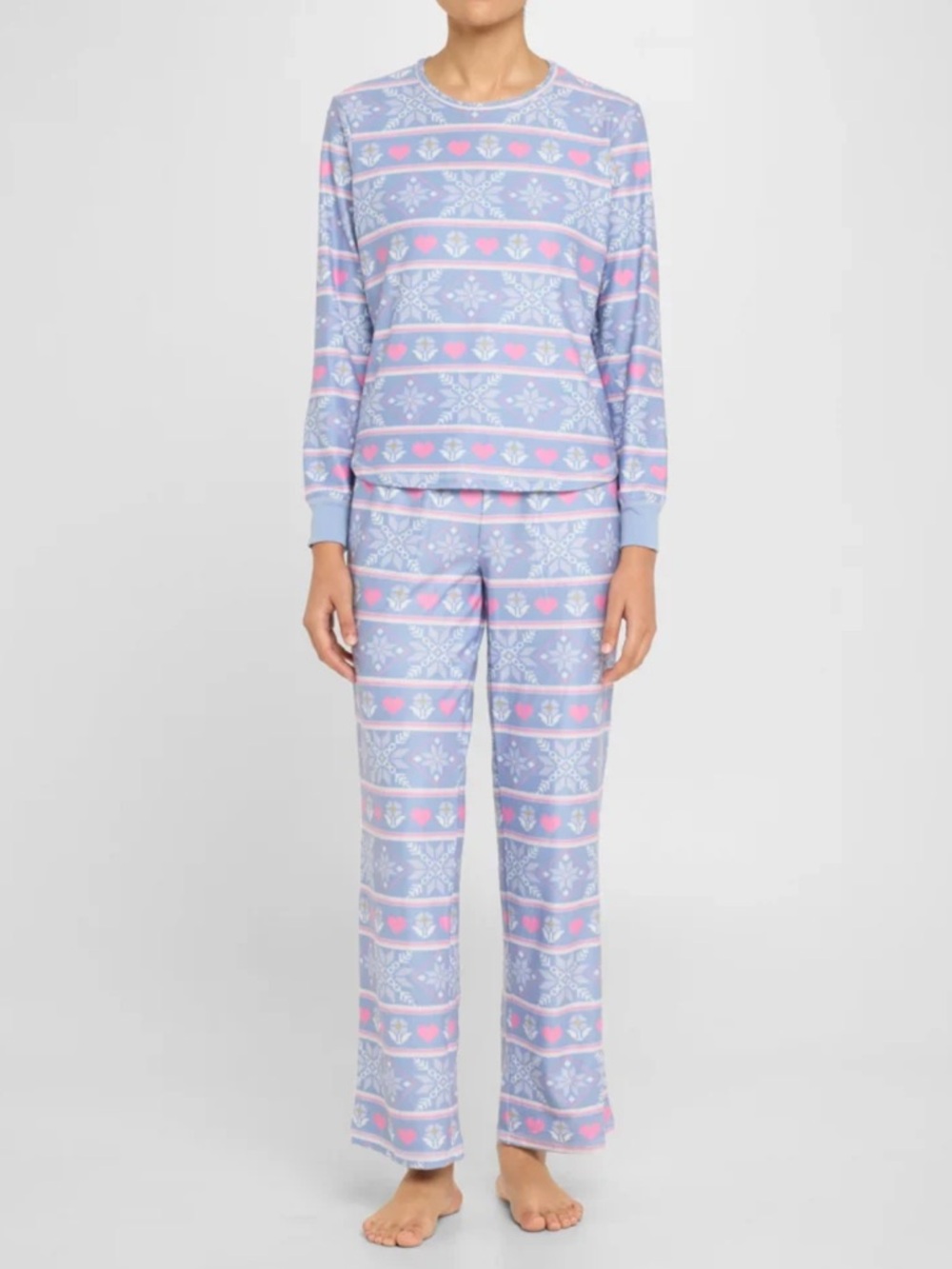 P.J. Salvage Blue and Pink Fair Isle Heart Pajama Set